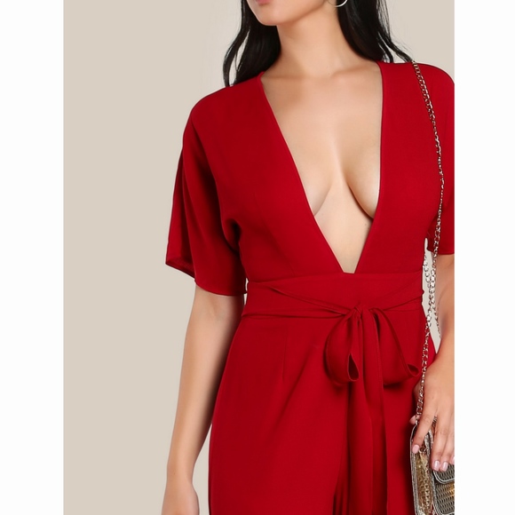 ❤️🔥RED HOT DEEP V JUMPSUIT 🔥❤️ - Picture 2 of 6